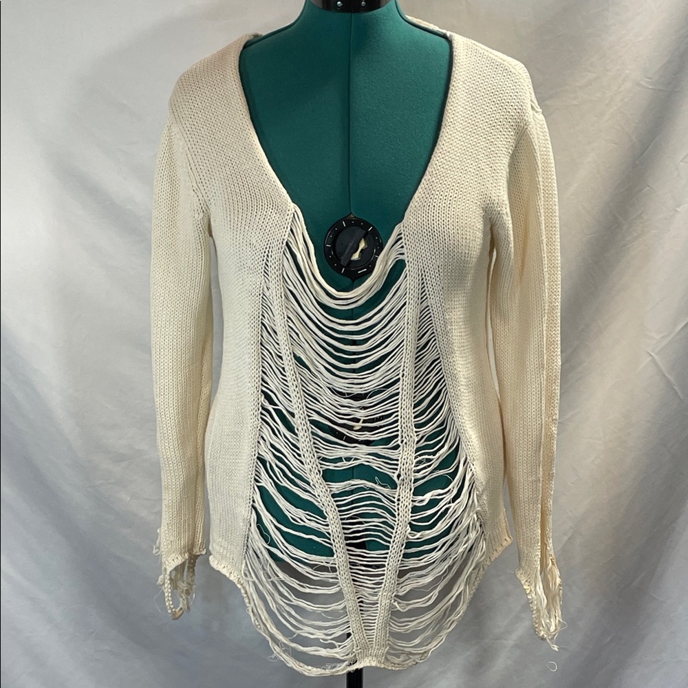 Indah Cream Knit Fringe Blouse